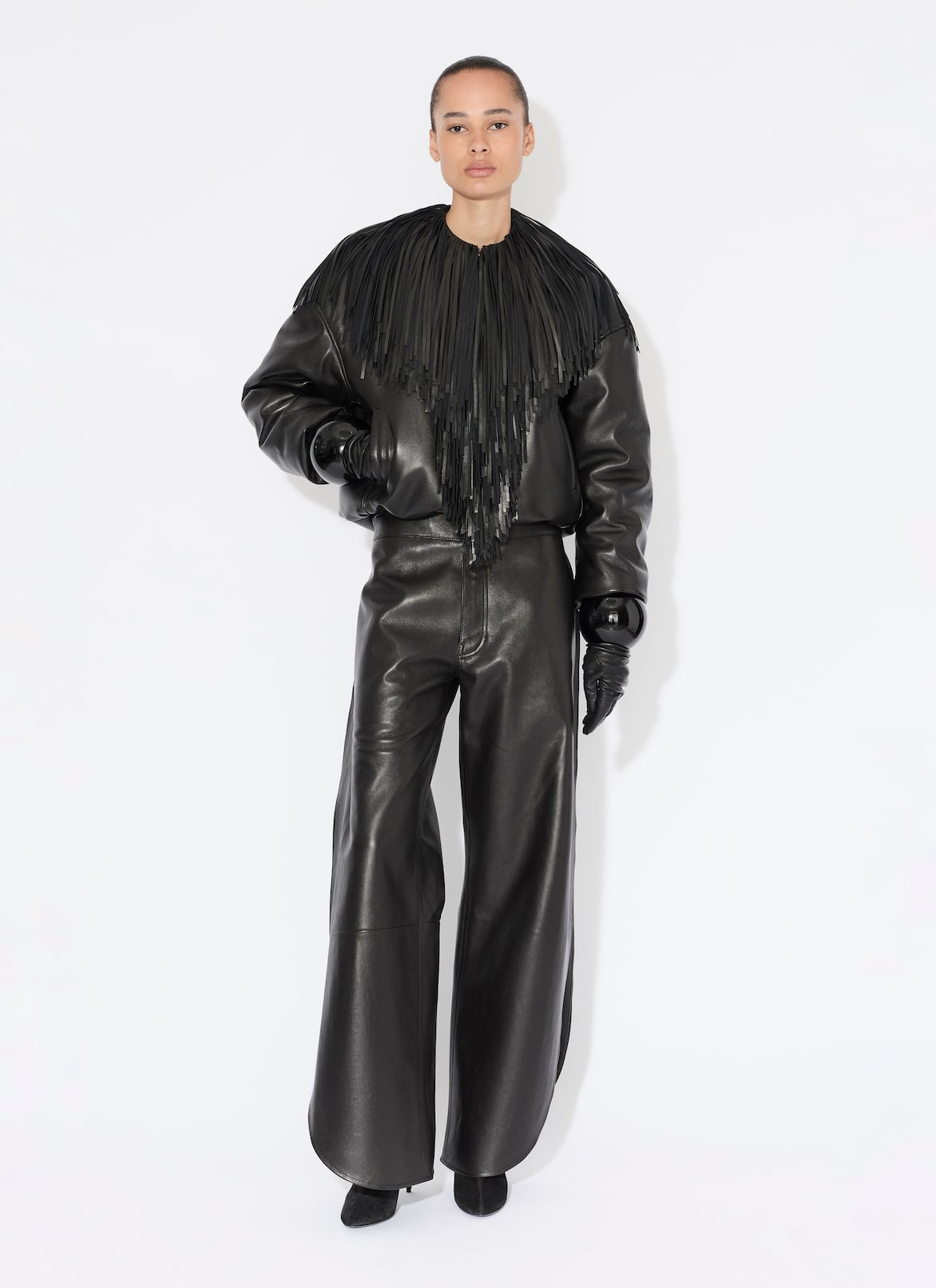 FRINGED LEATHER BOMBER JACKET ALAÏA  FRINGED LEATHER BOMBER JACKET